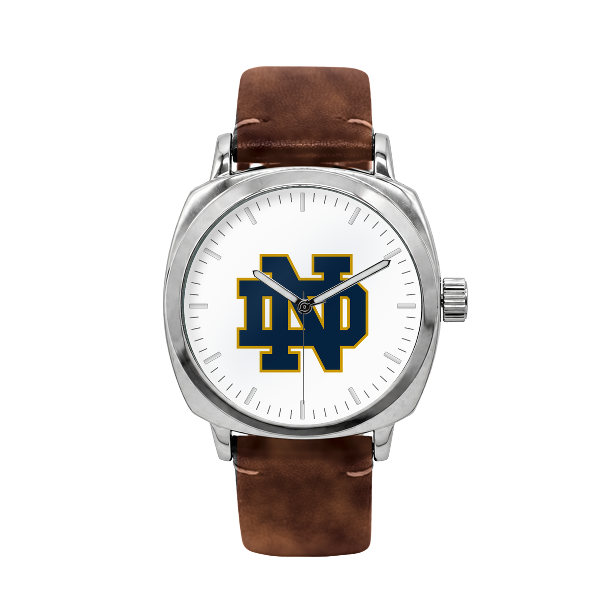 Notre Dame Fighting Irish Oval Leather Band Silver Case watch with brown leather band