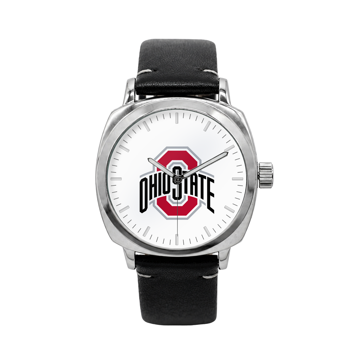 Ohio State Buckeyes Oval Leather Band Silver Case watch with black leather band