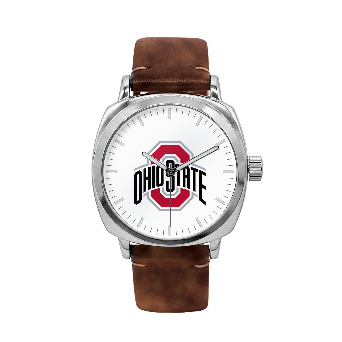Ohio State Buckeyes Oval Leather Band Silver Case watch with brown leather band