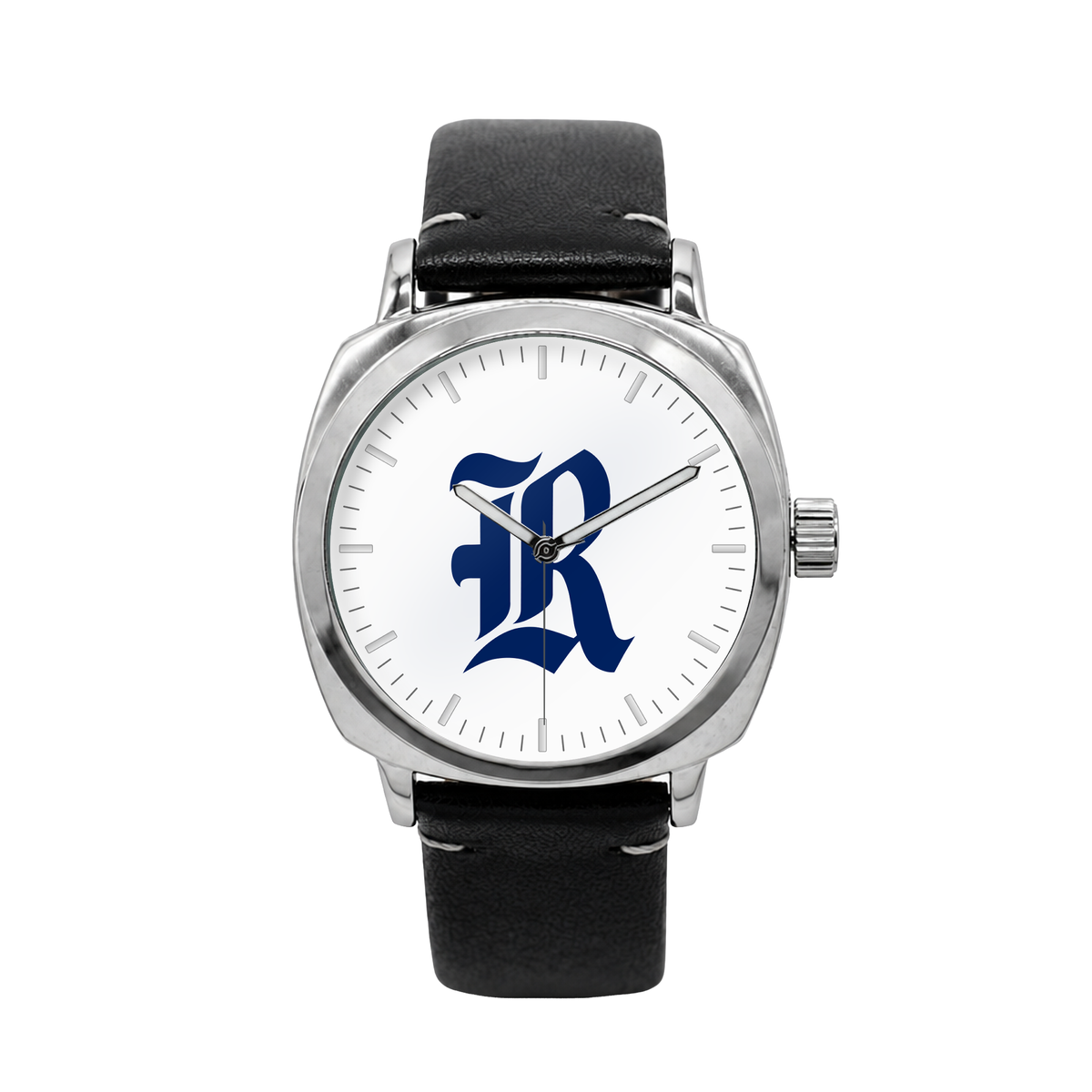 Rice Owls Oval Leather Band Silver Case watch with black leather band