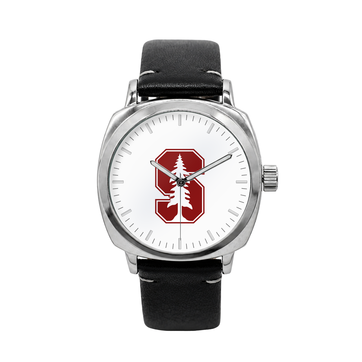 Stanford Cardinal Oval Leather Band Silver Case watch with black leather band
