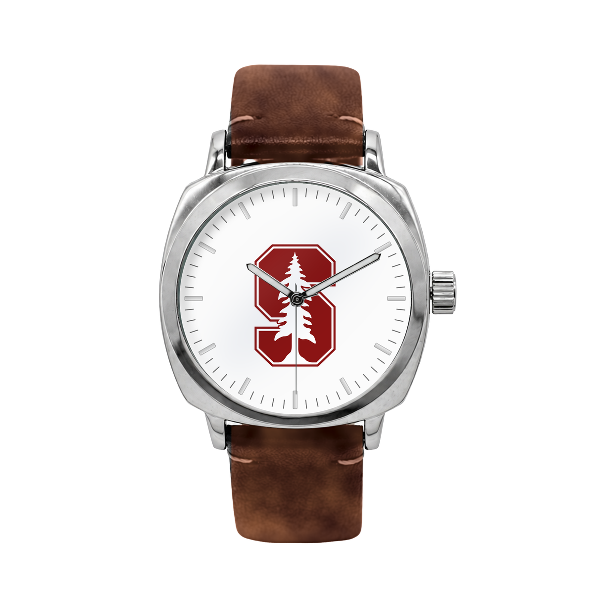 Stanford Cardinal Oval Leather Band Silver Case watch with brown leather band