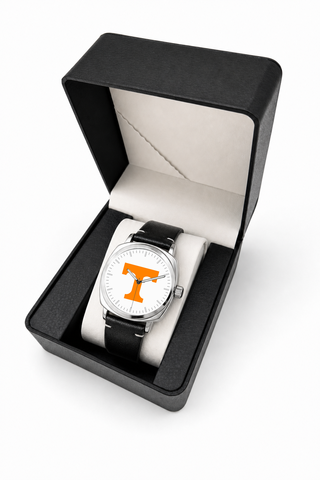 Tennessee Volunteers Oval Leather Band Silver Case watch with black leather band in LicensedTime gift box