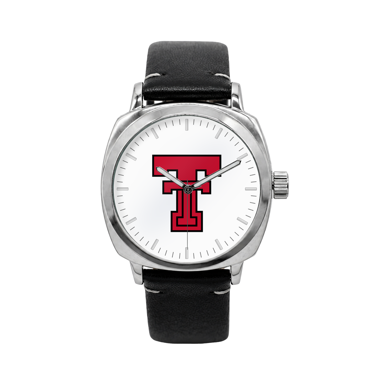 Texas Tech Red Raiders Oval Leather Band Silver Case watch with black leather band