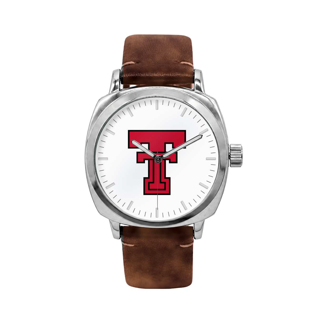 Texas Tech Red Raiders Oval Leather Band Silver Case watch with brown leather band