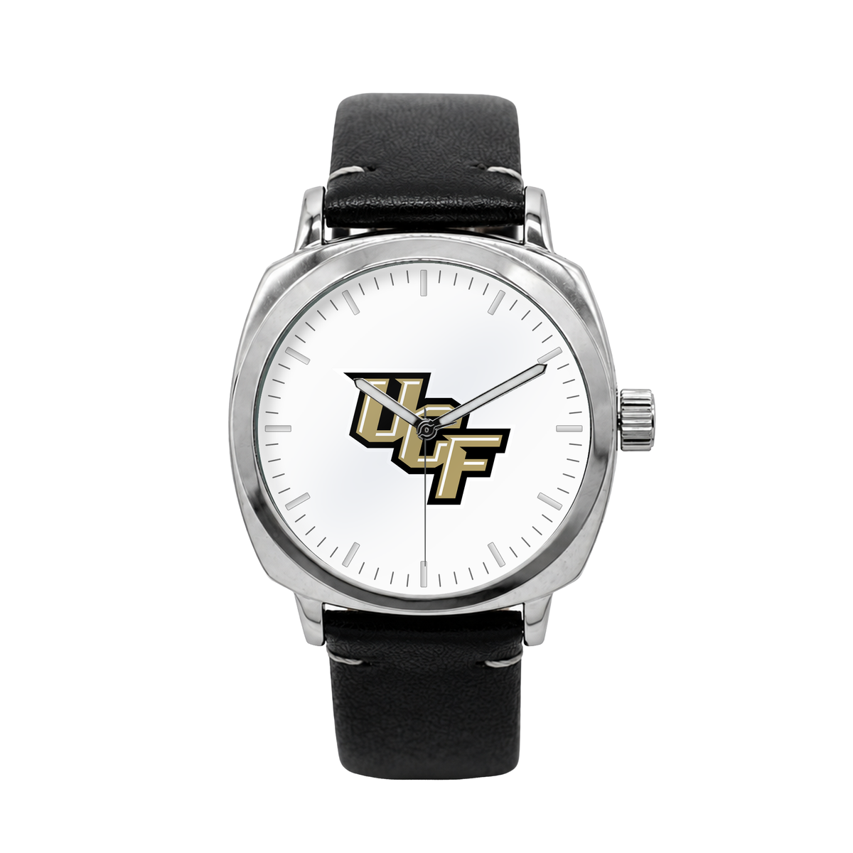 UCF Knights Oval Leather Band Silver Case watch with black leather band