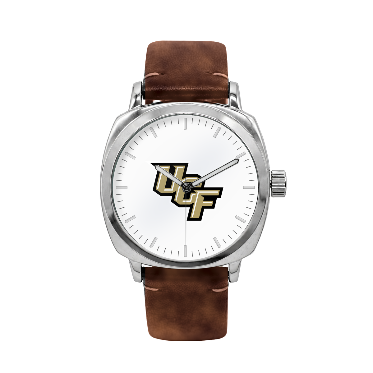 UCF Knights Oval Leather Band Silver Case watch with brown leather band