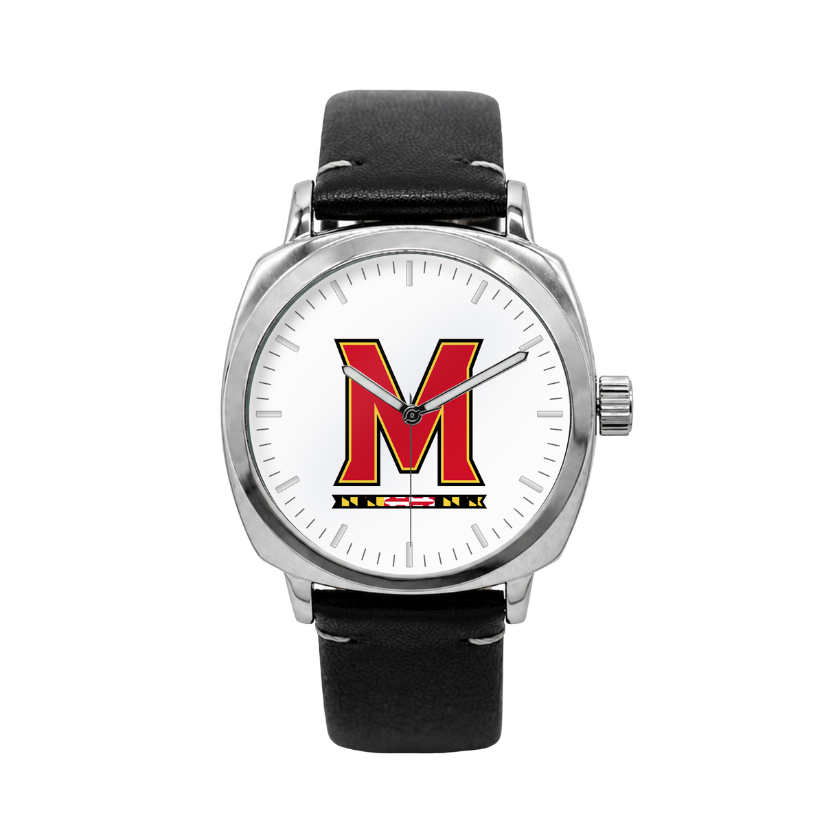 Maryland Terrapins Oval Leather Band Silver Case watch with black leather band