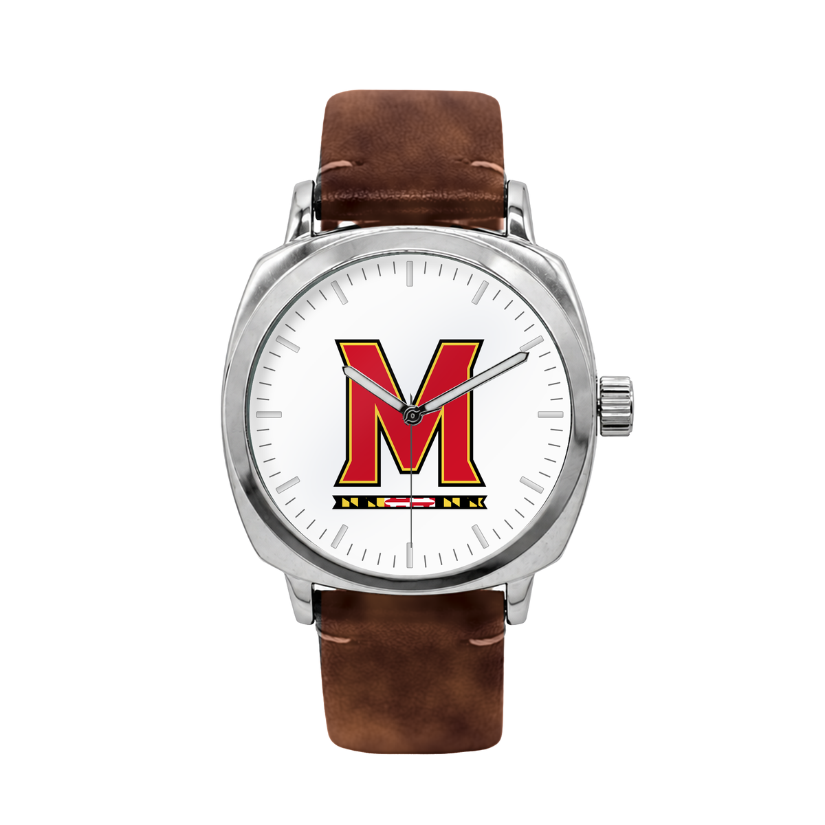 Maryland Terrapins Oval Leather Band Silver Case watch with brown leather band