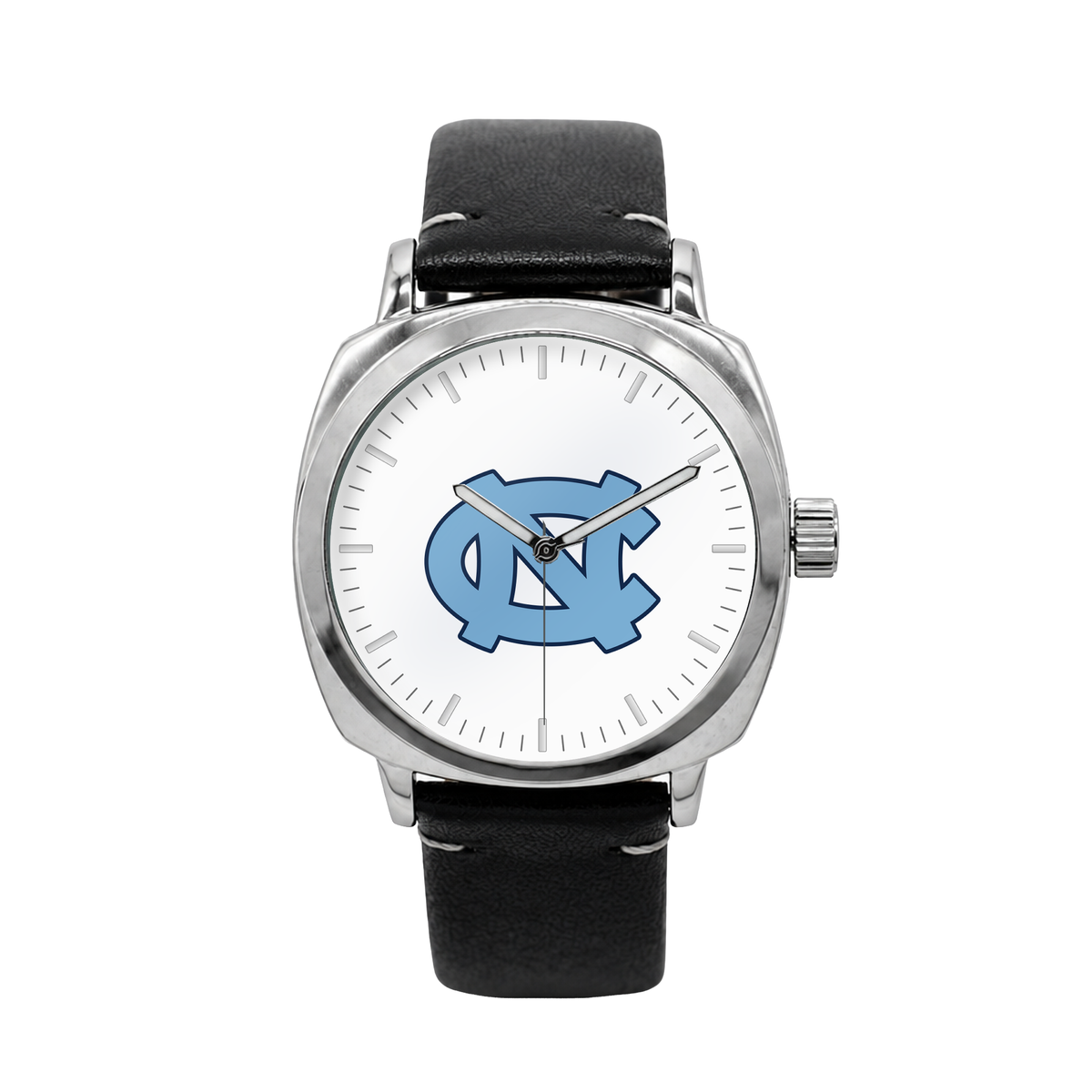 North Carolina Tar Heels Oval Leather Band Silver Case watch with black leather band