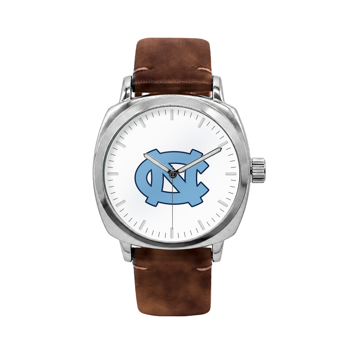North Carolina Tar Heels Oval Leather Band Silver Case watch with brown leather band