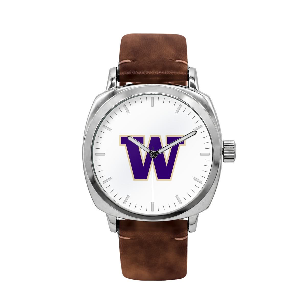 Washington Huskies Oval Leather Band Silver Case watch with brown leather band