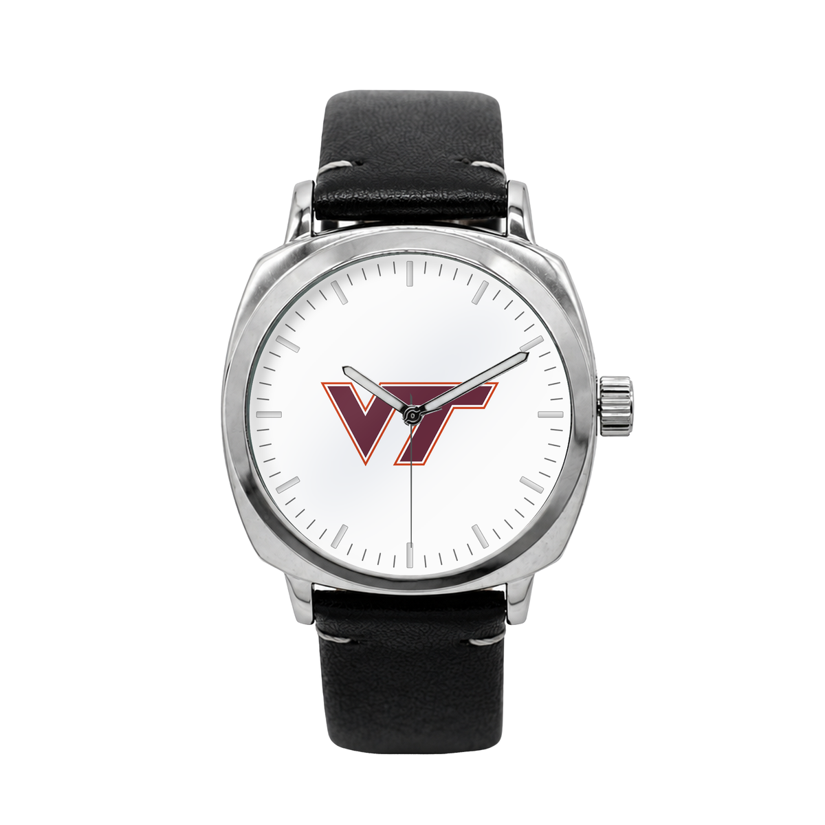 Virginia Tech Hokies Oval Leather Band Silver Case watch with black leather band