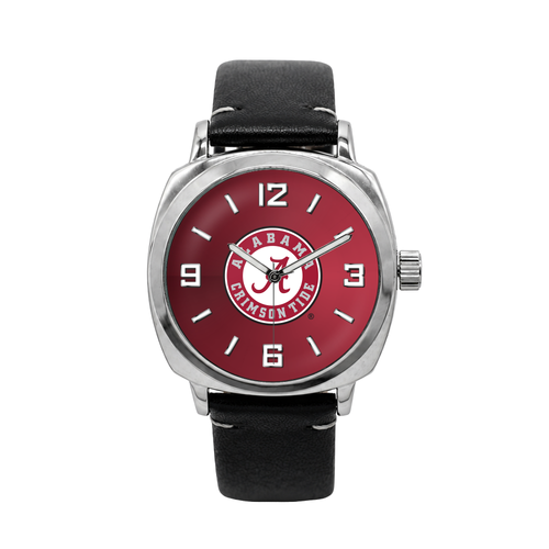 Alabama Crimson Tide Oval Leather Band Silver Case watch with black leather band