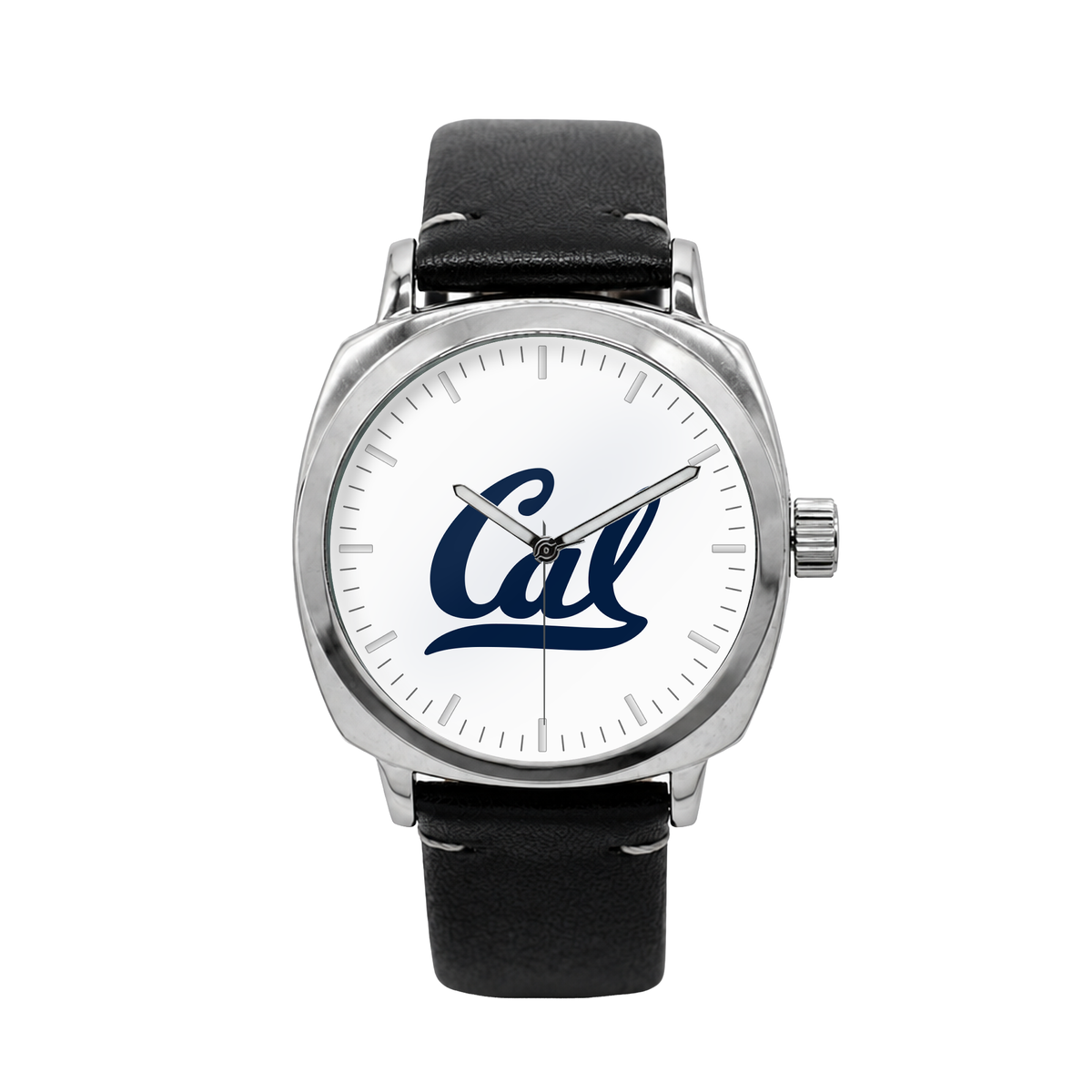 California Golden Bears Oval Leather Band Silver Case watch with black leather band