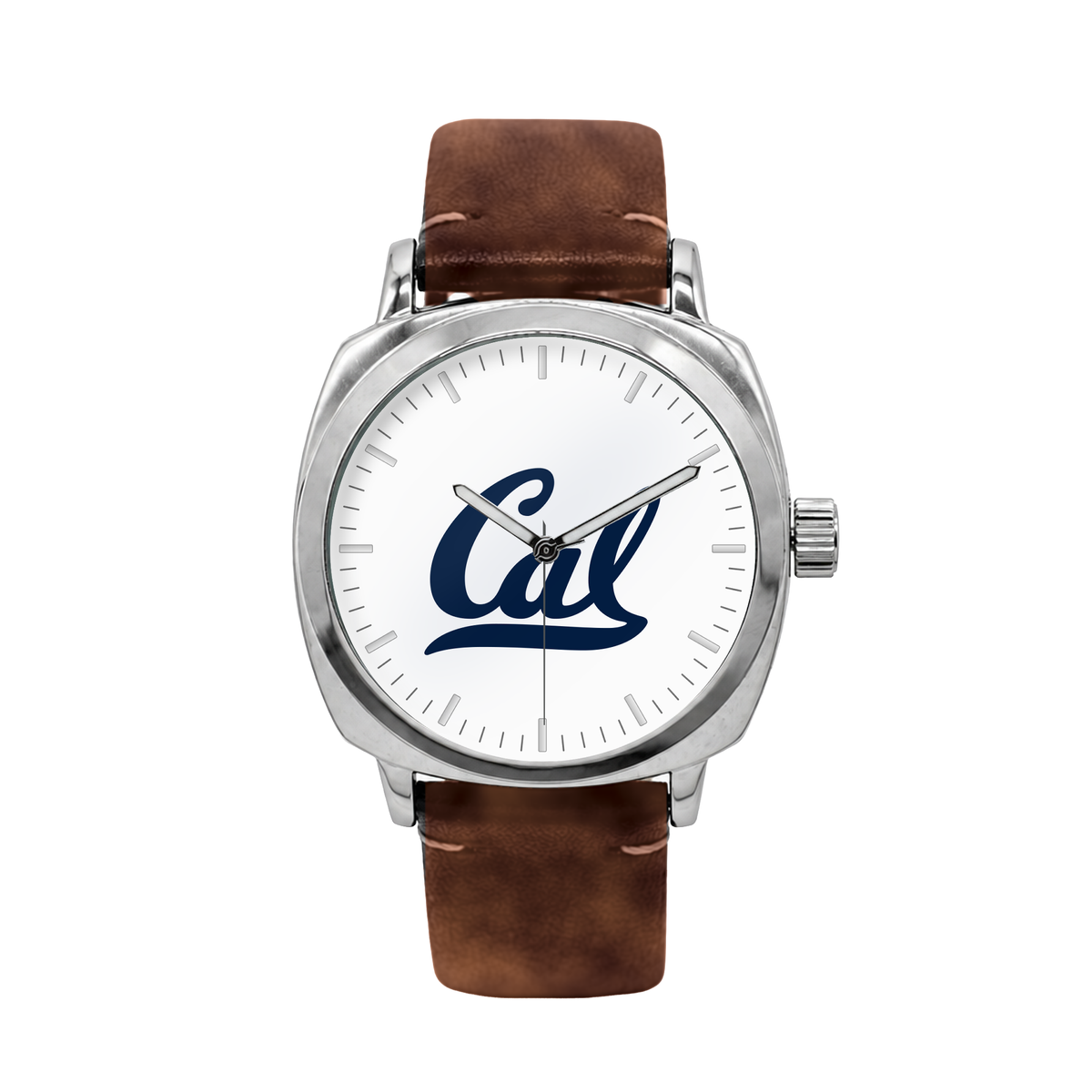 California Golden Bears Oval Leather Band Silver Case watch with brown leather band