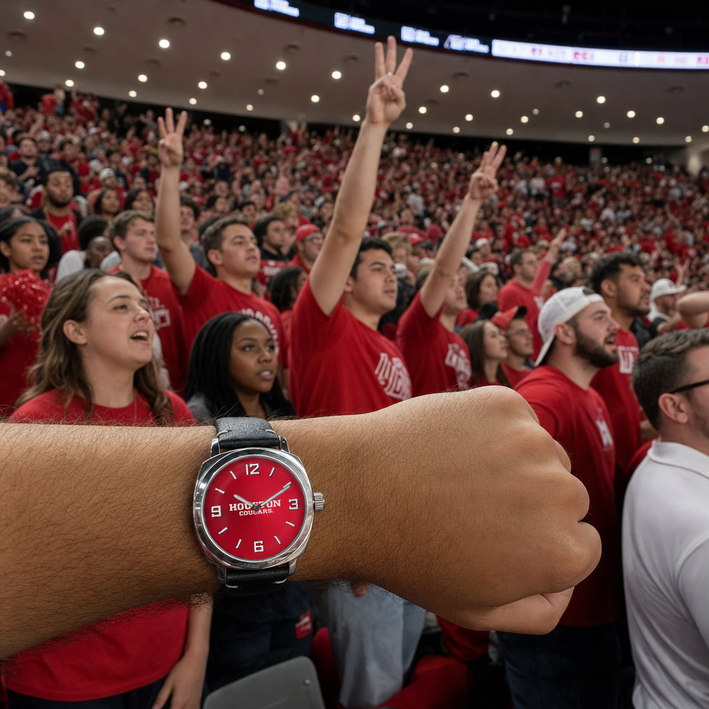 Houston Cougars Oval Leather Band Silver Case Watch lifestyle