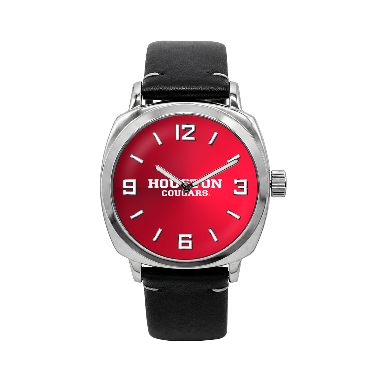 Houston Cougars Oval Leather Band Silver Case watch with black leather band