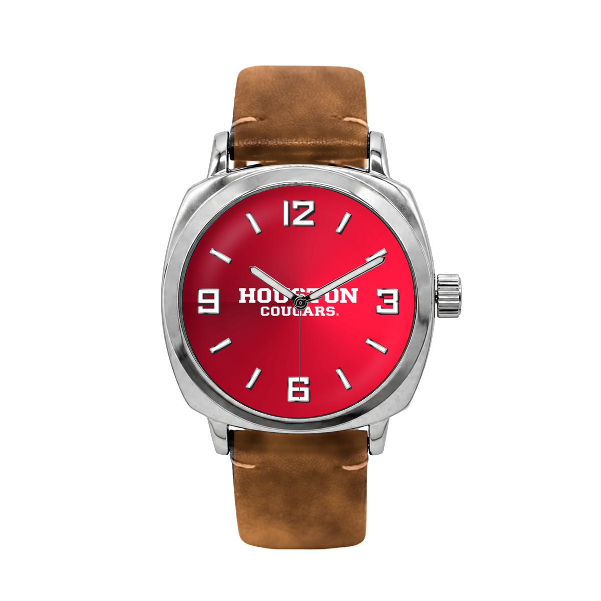 Houston Cougars Oval Leather Band Silver Case watch with brown leather band