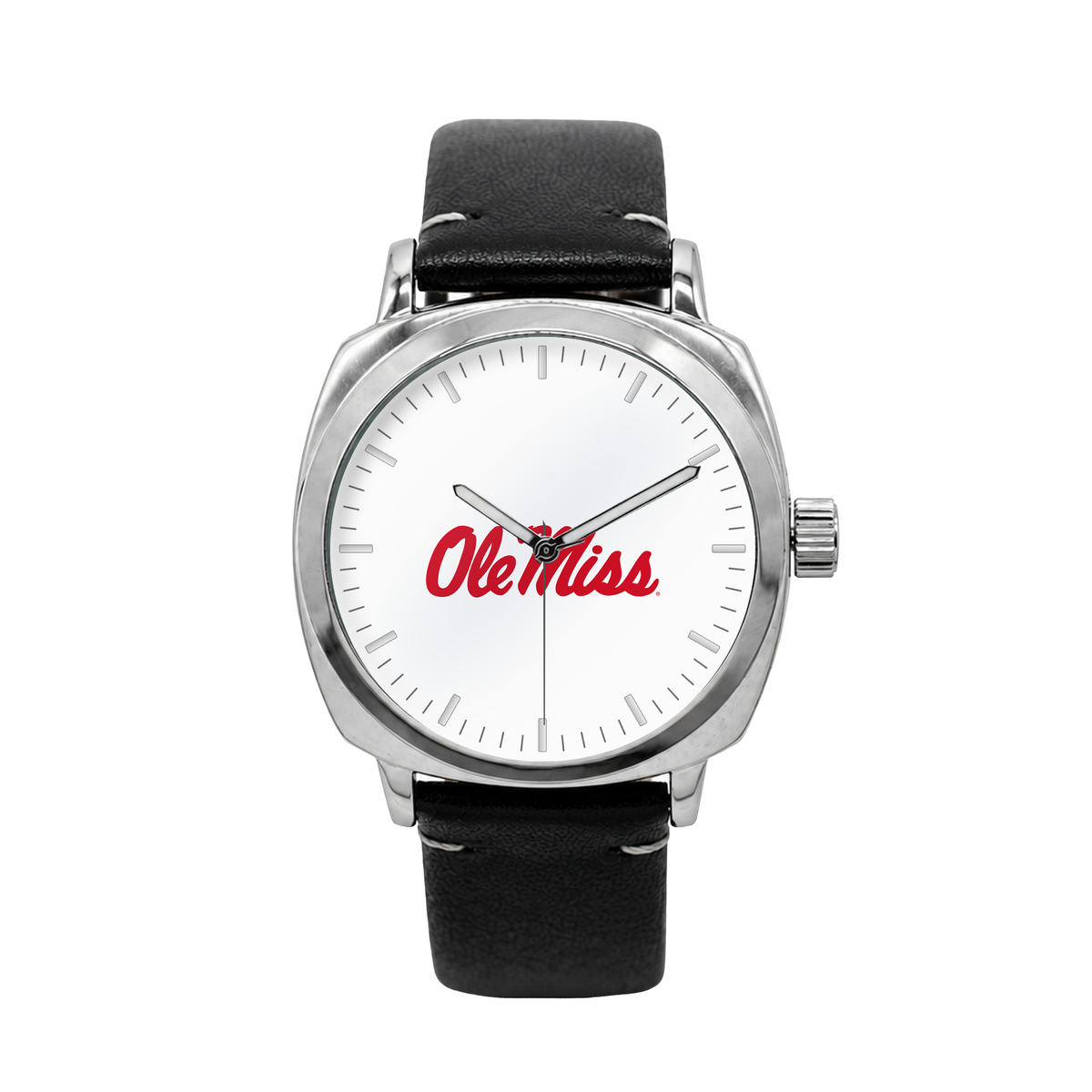 Ole Miss Rebels Oval Leather Band Silver Case watch with black leather band