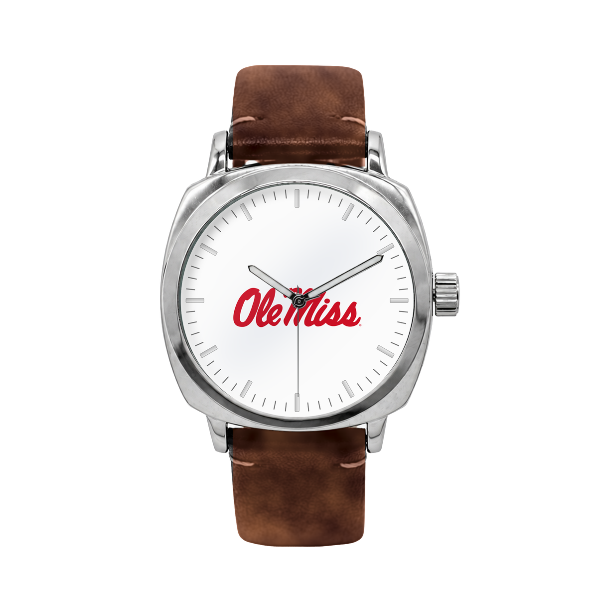 Ole Miss Rebels Oval Leather Band Silver Case watch with brown leather band