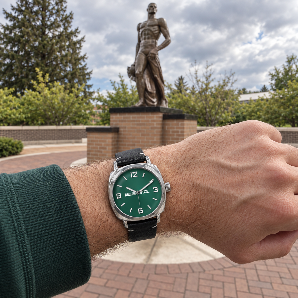 Painted by Michigan fans, guarded by Sparty - Michigan State Spartans watch