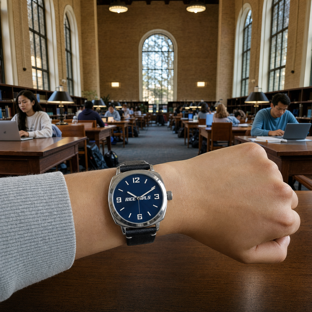 Rice Owls Oval Leather Band Silver Case Watch lifestyle