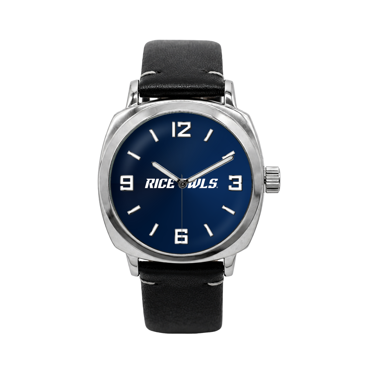 Rice Owls Oval Leather Band Silver Case watch with black leather band