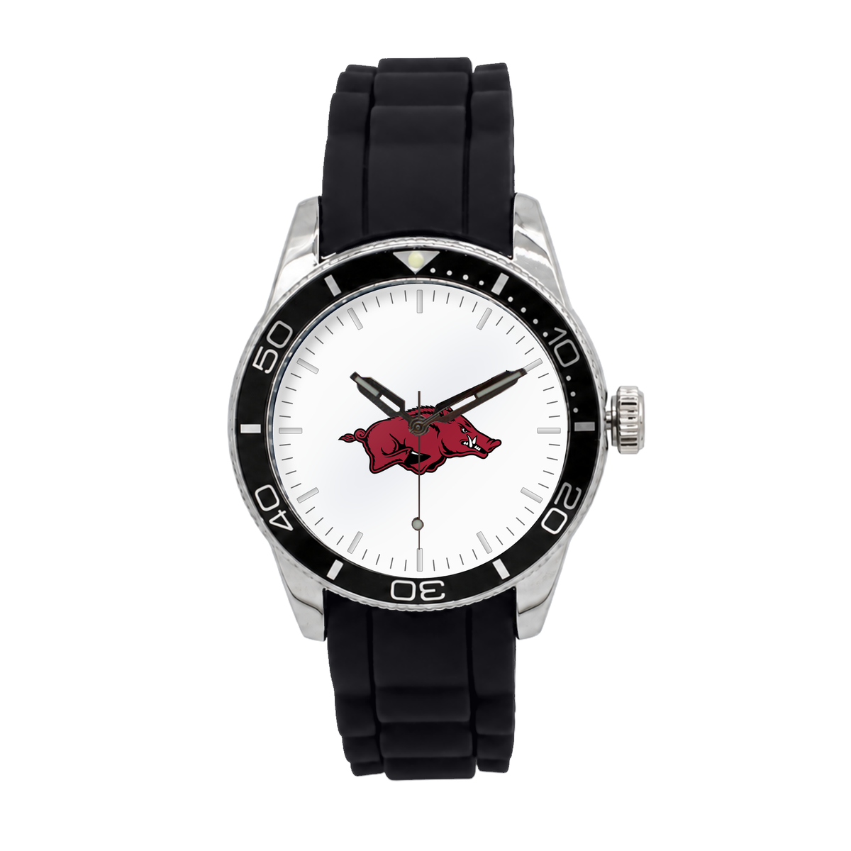 Arkansas Razorbacks Silicone Band Round watch with black silicone band