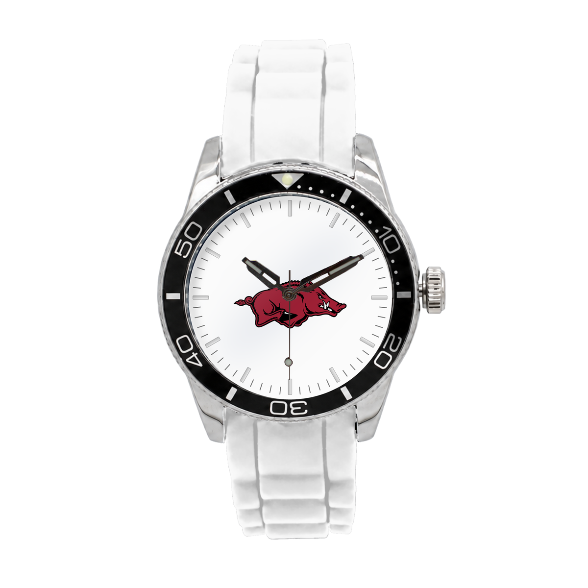 Arkansas Razorbacks Silicone Band Round watch with white silicone band