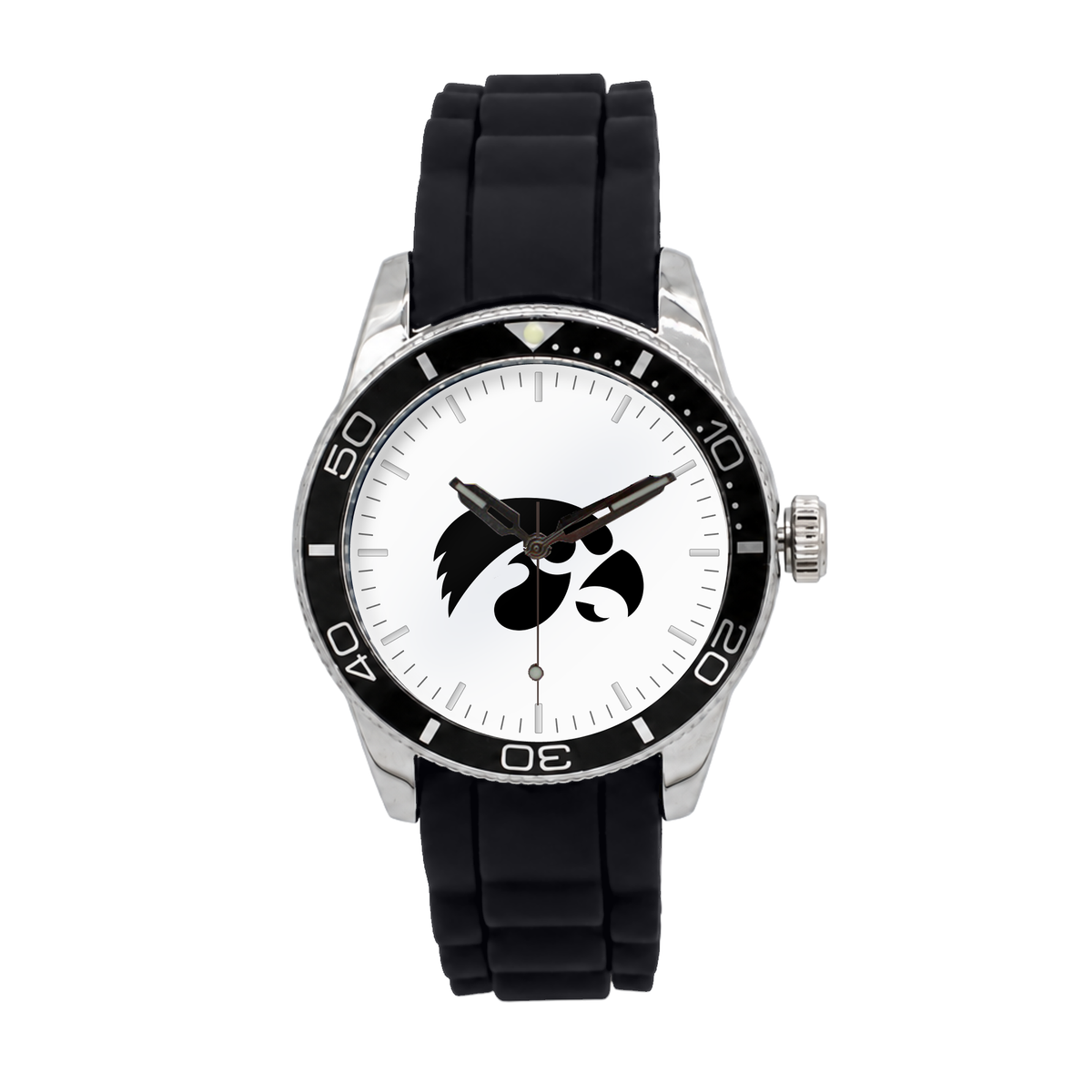 Iowa Hawkeyes Silicone Band Round watch with black silicone band