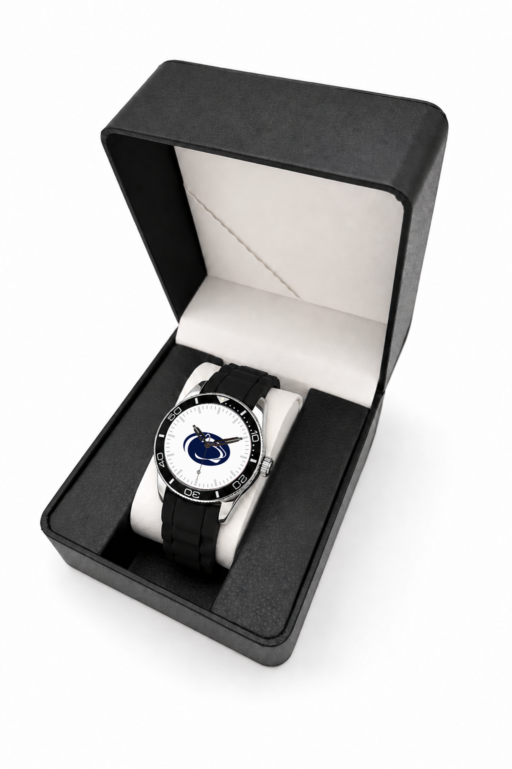 Penn State Nittany Lions Silicone Band Round watch with black silicone band in LicensedTime gift box