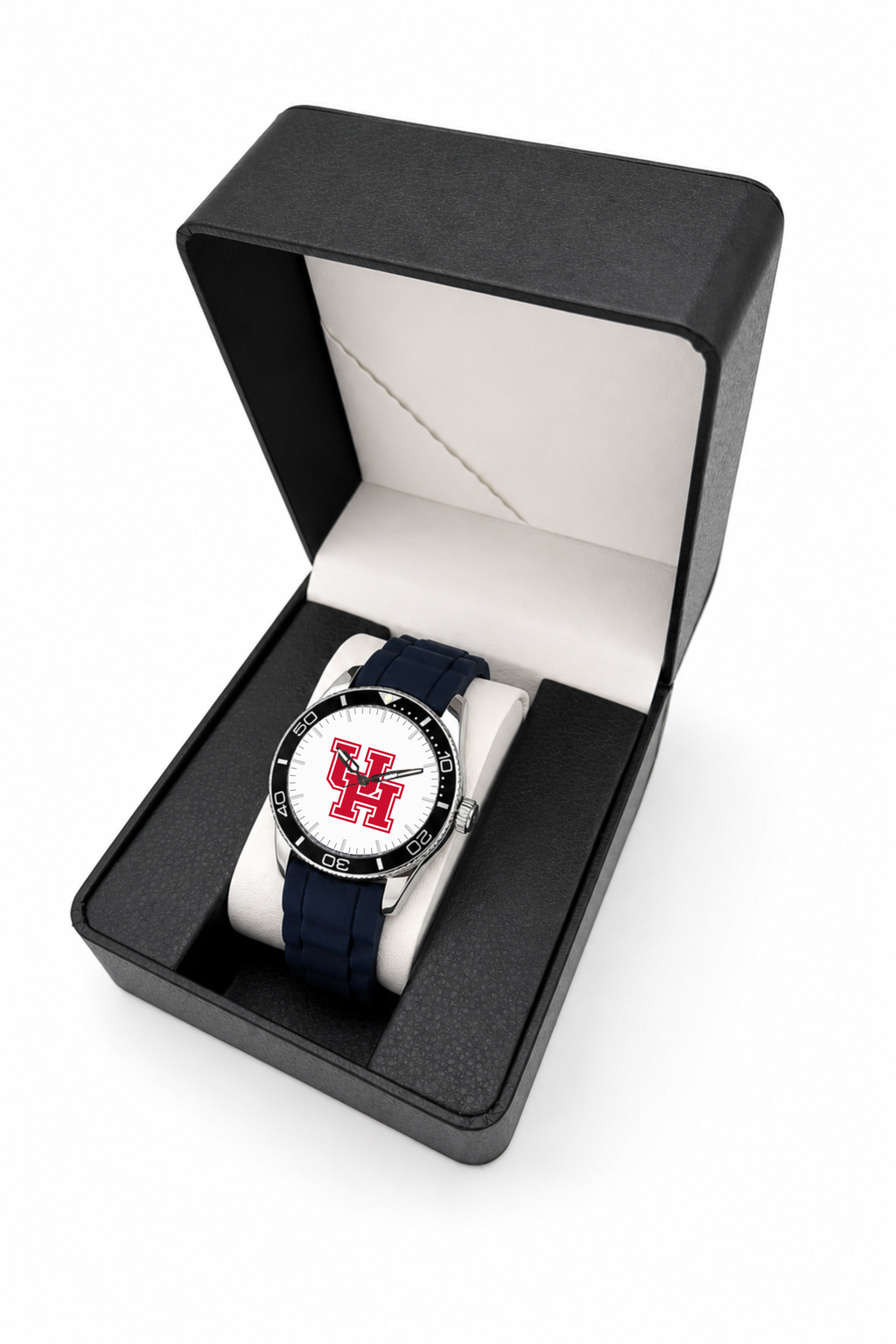 Houston Cougars Silicone Band Round watch with black silicone band in LicensedTime gift box