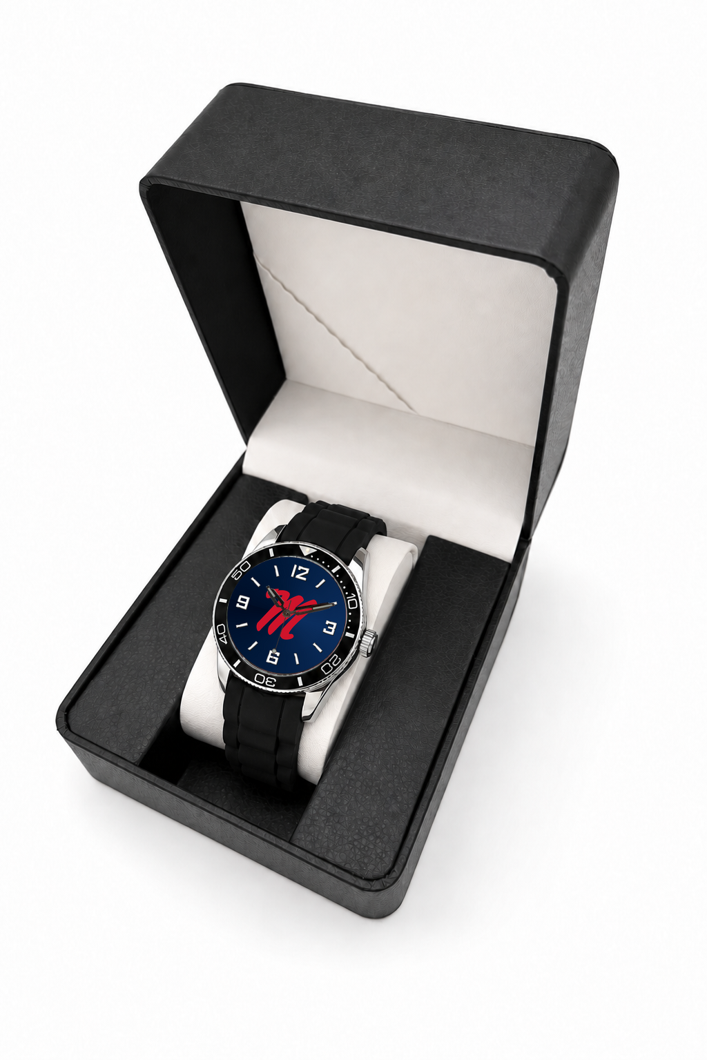Ole Miss Rebels Silicone Band Round watch with black silicone band in LicensedTime gift box