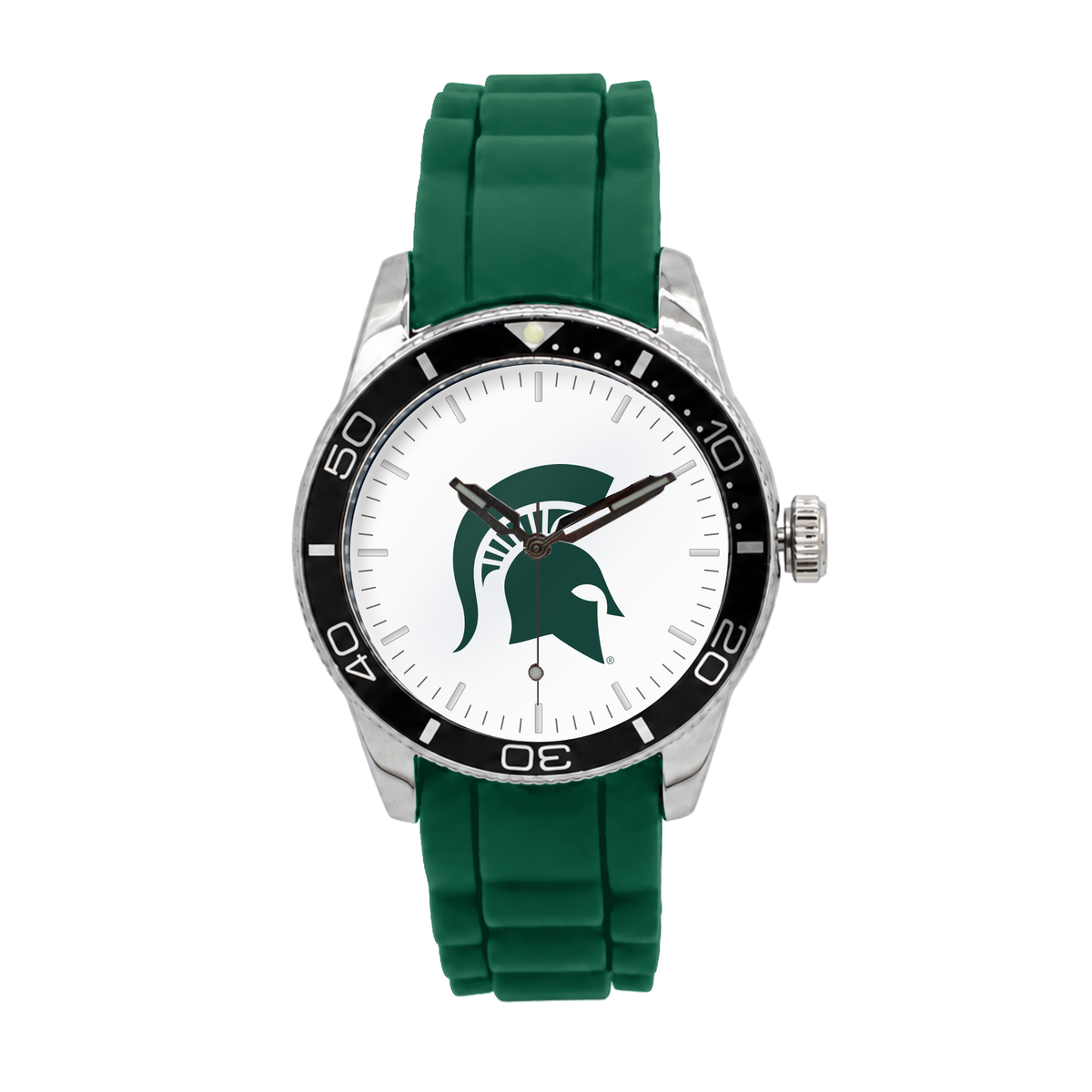 Michigan State Spartans Silicone Band Round watch with green silicone band