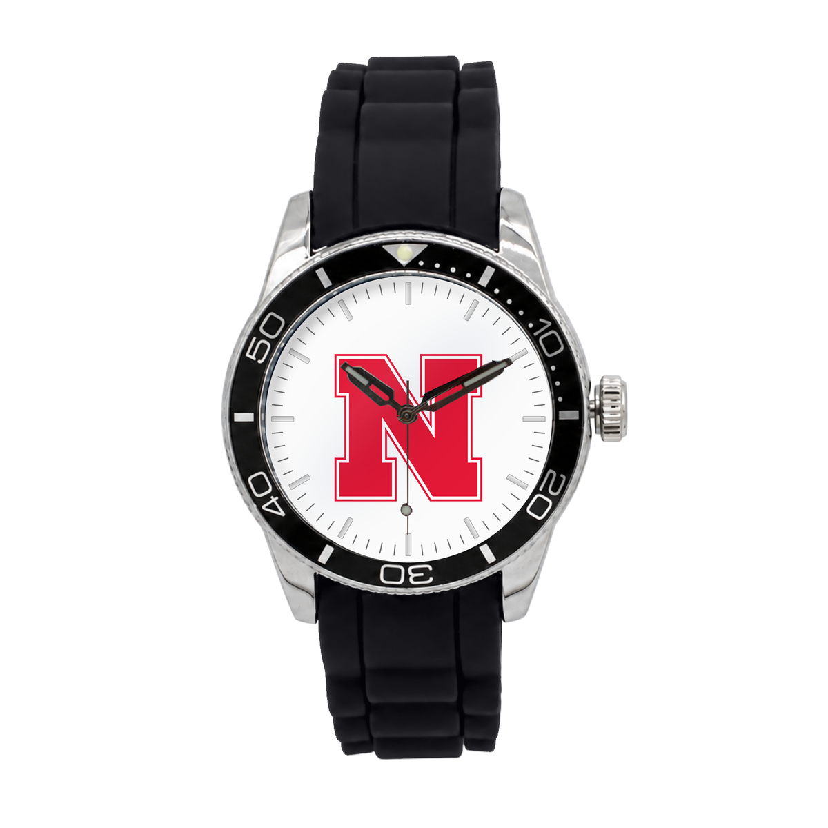 Nebraska Cornhuskers Silicone Band Round watch with black silicone band