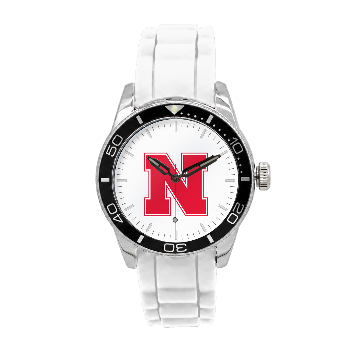 Nebraska Cornhuskers Silicone Band Round watch with white silicone band