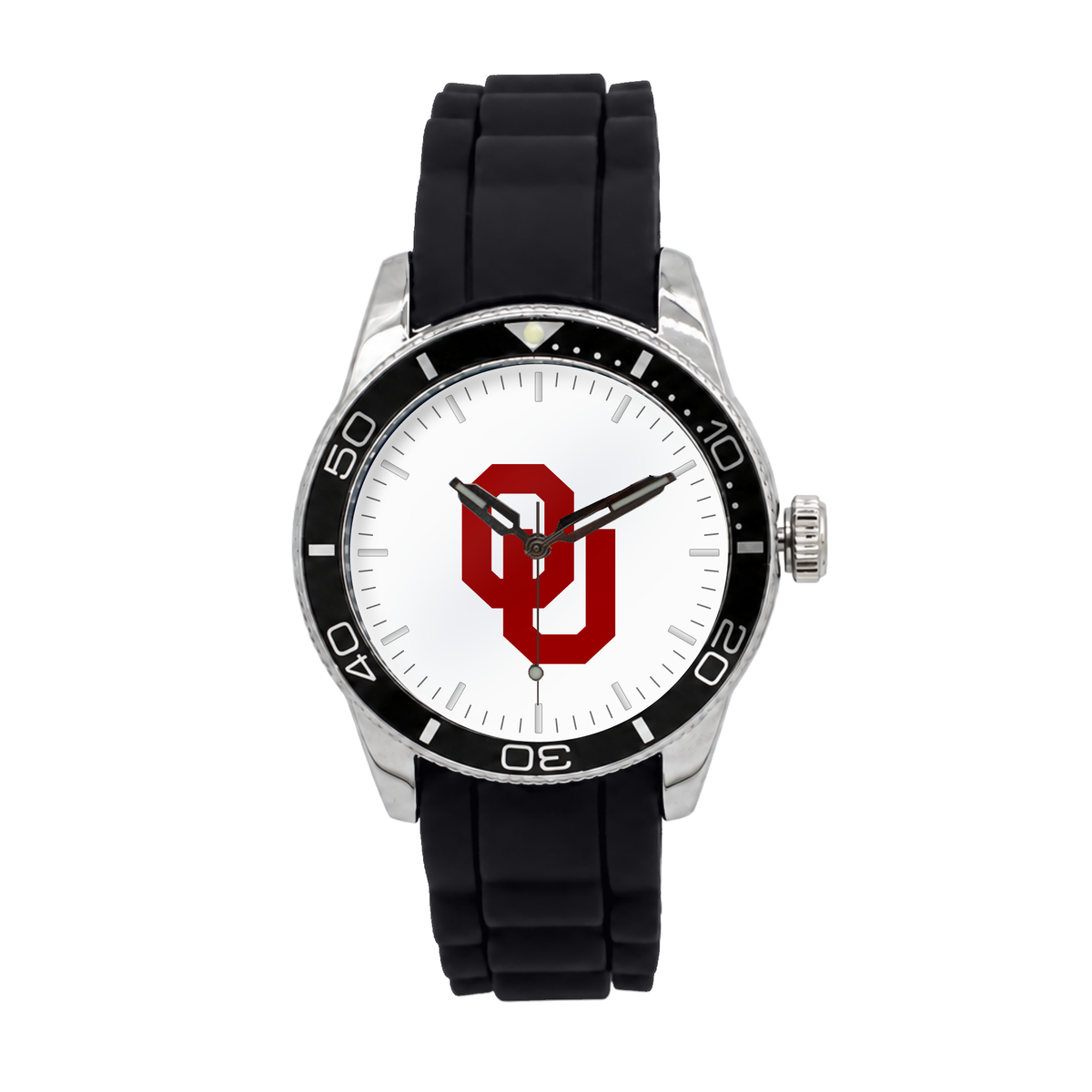 Oklahoma Sooners Silicone Band Round watch with black silicone band