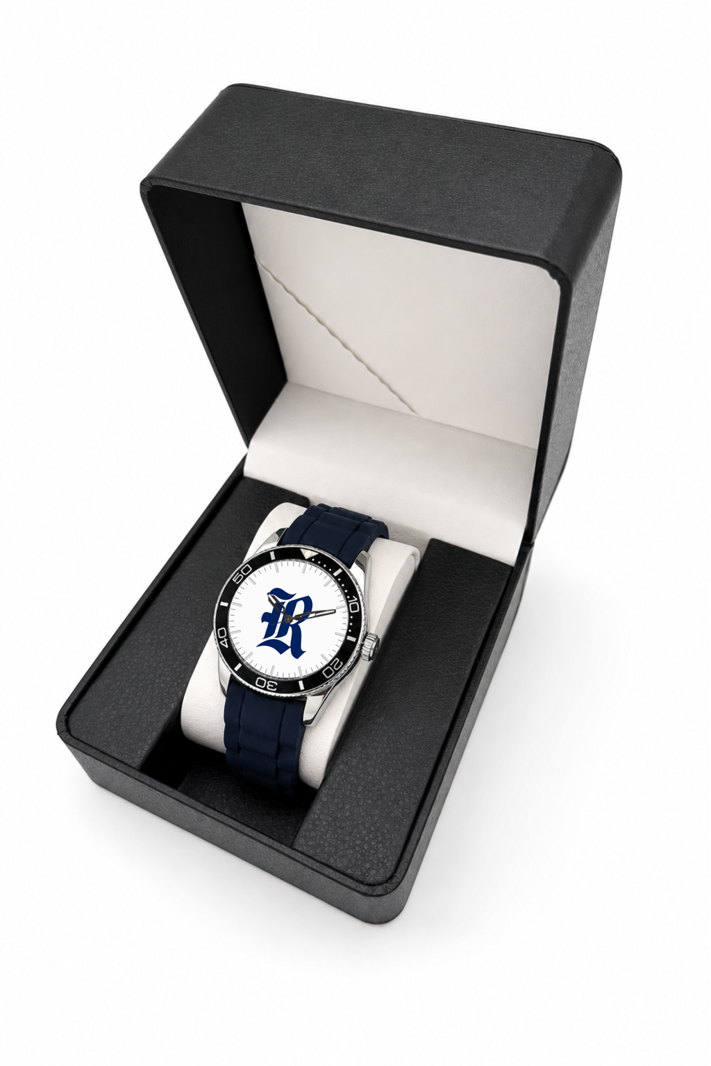 Rice Owls Silicone Band Round watch with black silicone band in LicensedTime gift box