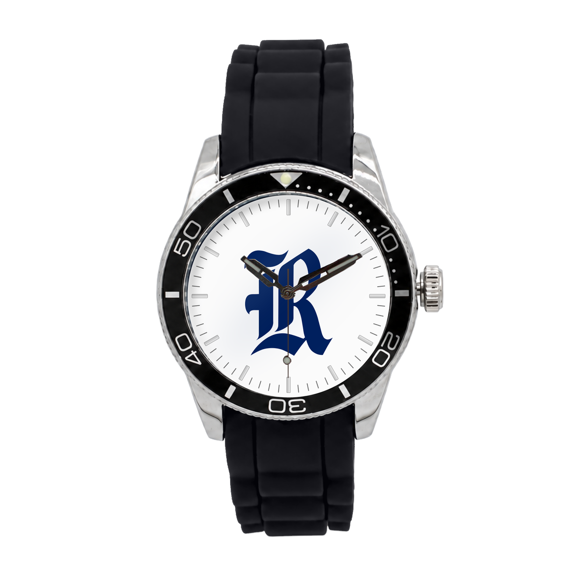 Rice Owls Silicone Band Round watch with black silicone band
