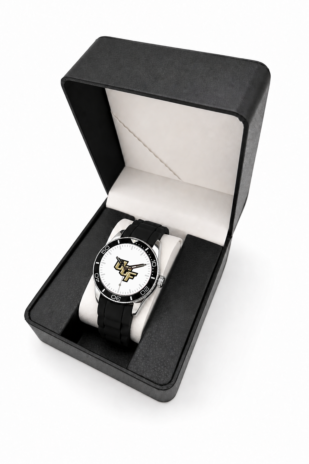 UCF Knights Silicone Band Round watch with black silicone band in LicensedTime gift box