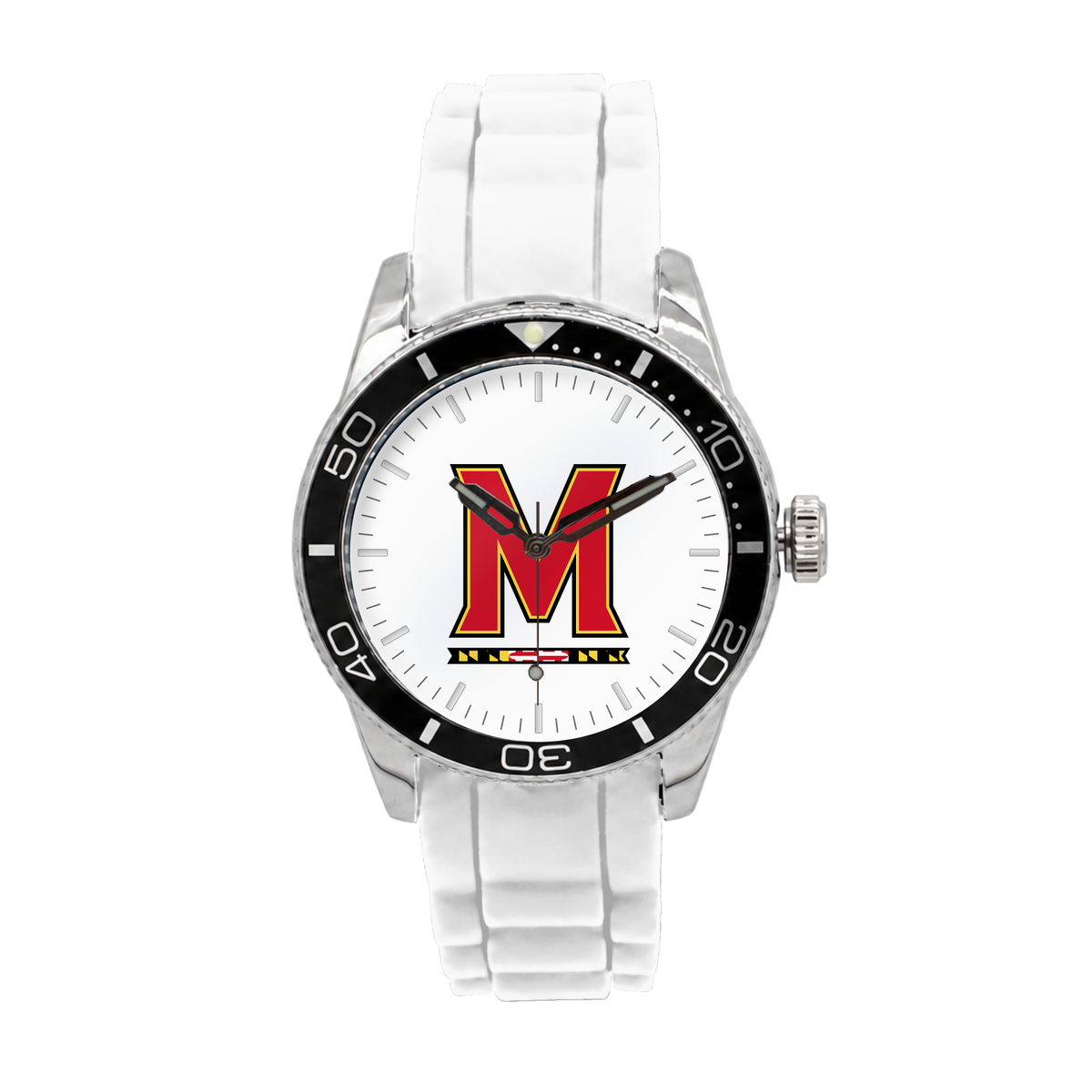 Maryland Terrapins Silicone Band Round watch with white silicone band