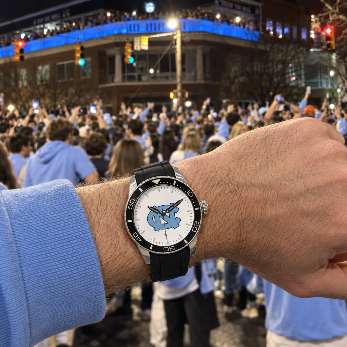 Franklin Street goes Pantone 542 - North Carolina Tar Heels watch