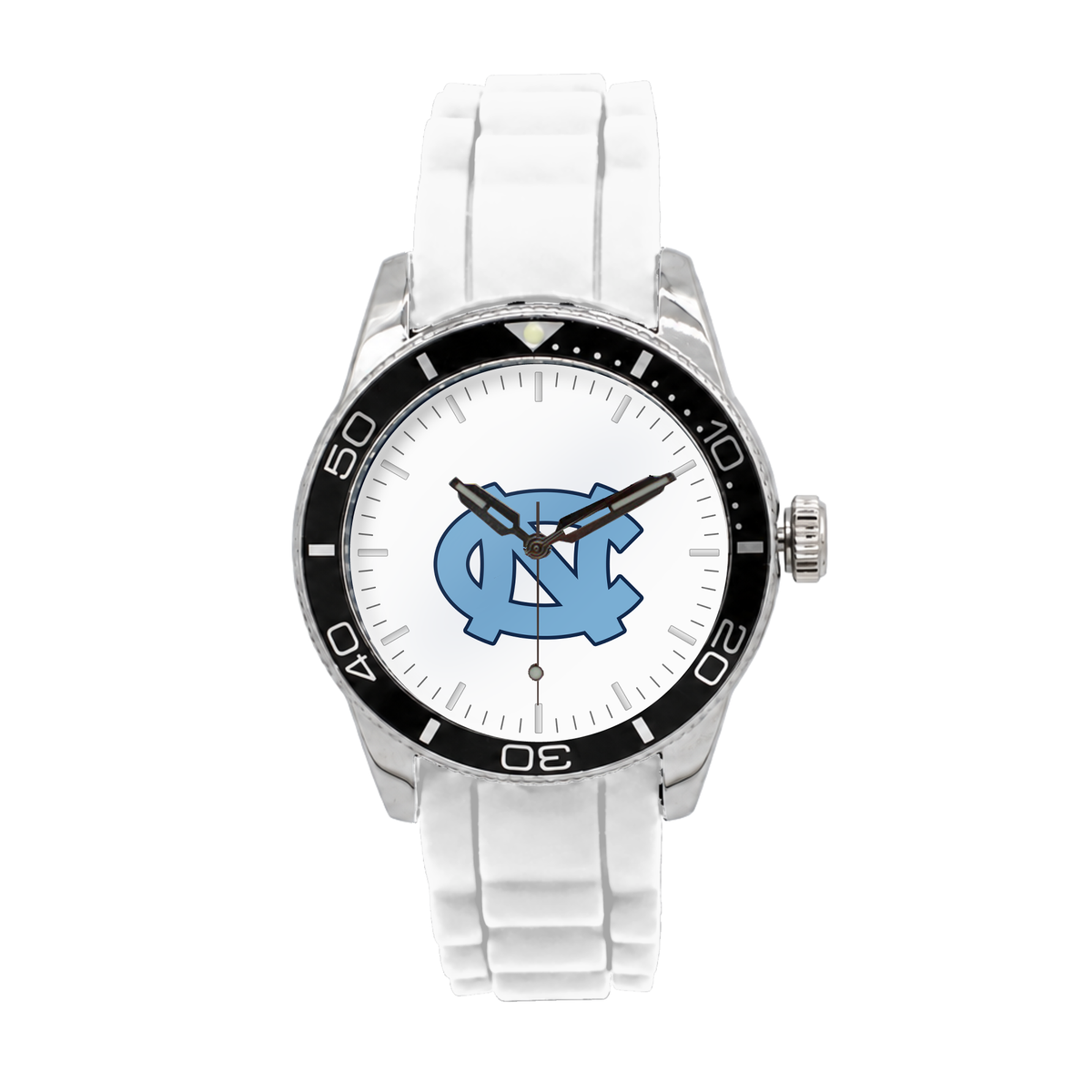 North Carolina Tar Heels Silicone Band Round watch with white silicone band