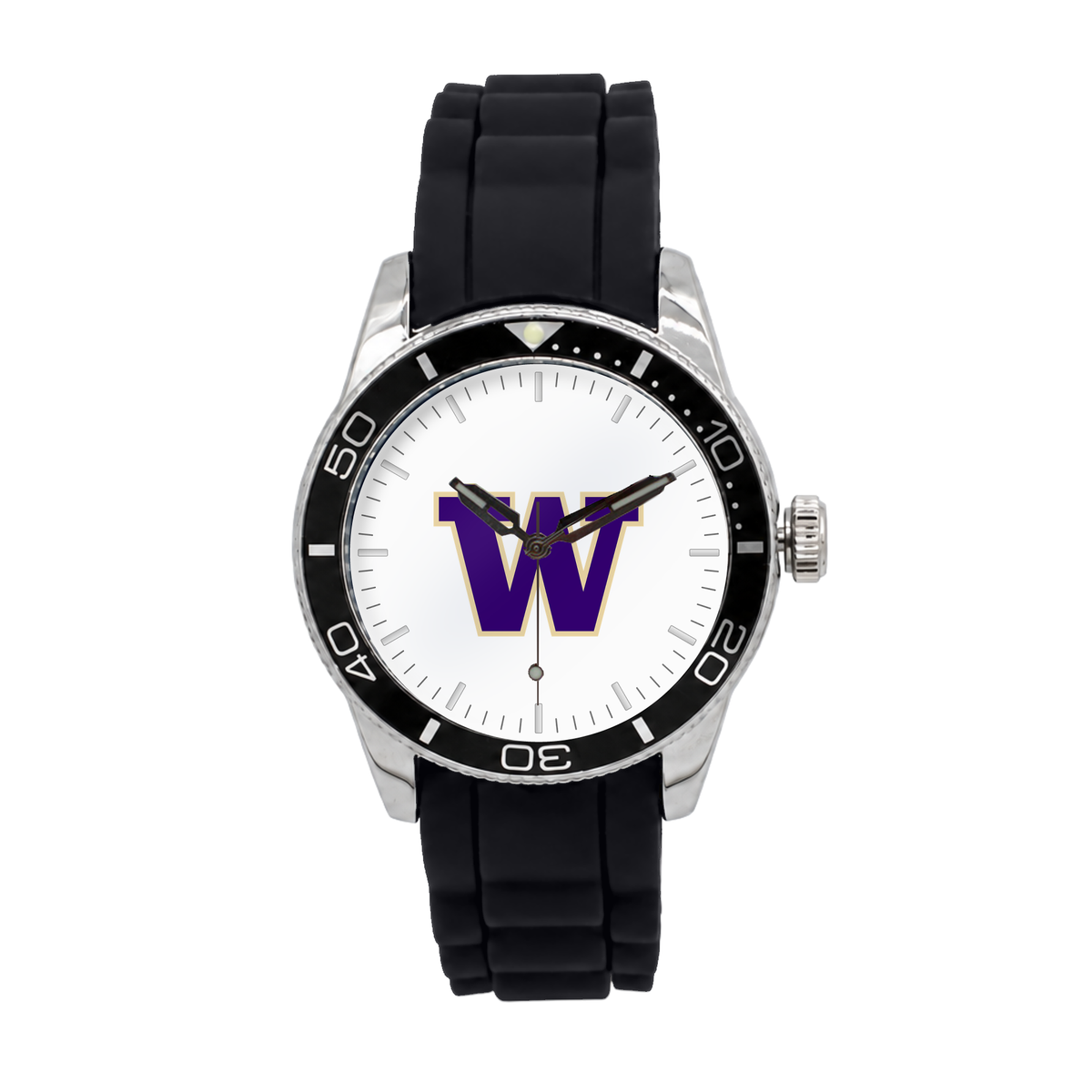 Washington Huskies Silicone Band Round watch with black silicone band