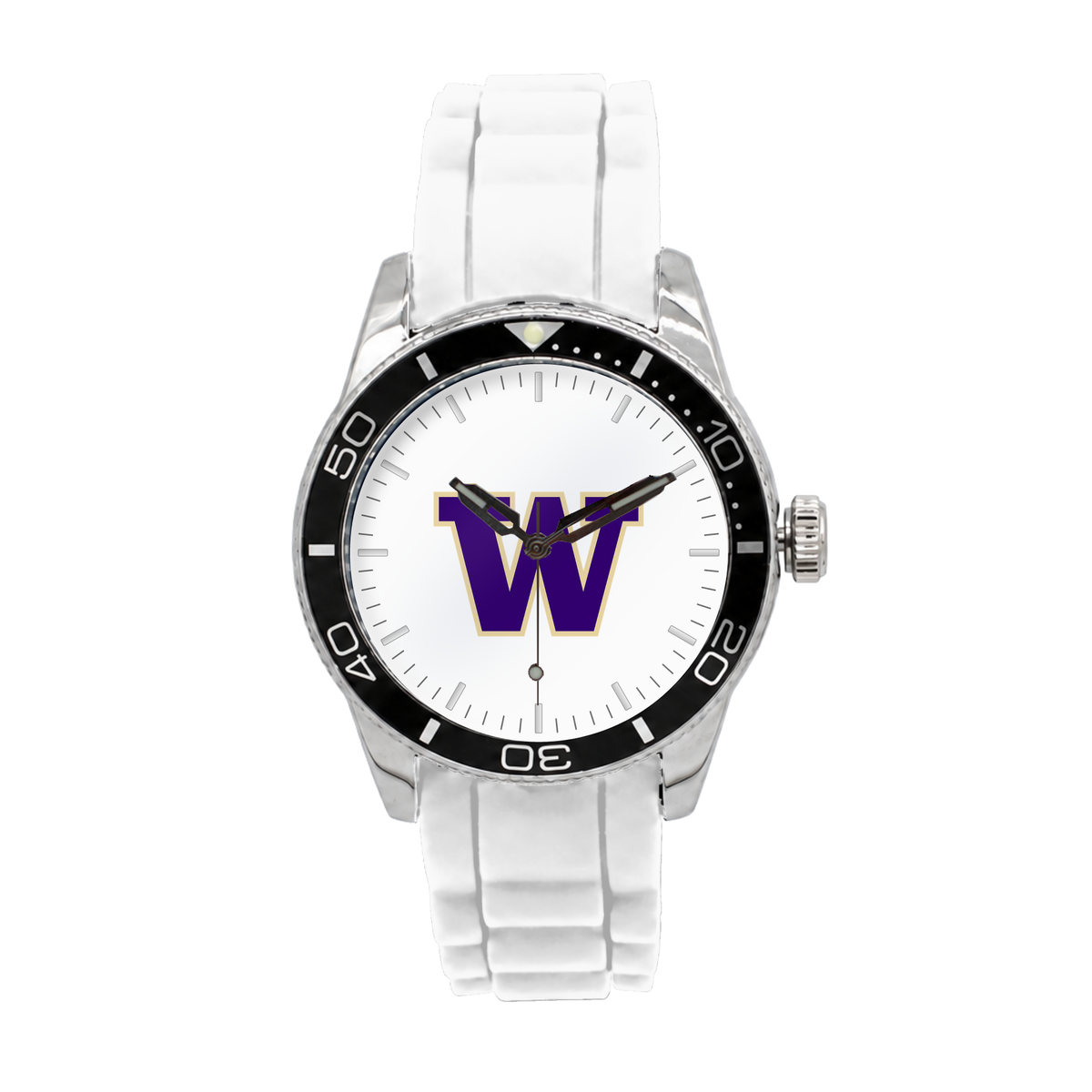 Washington Huskies Silicone Band Round watch with white silicone band