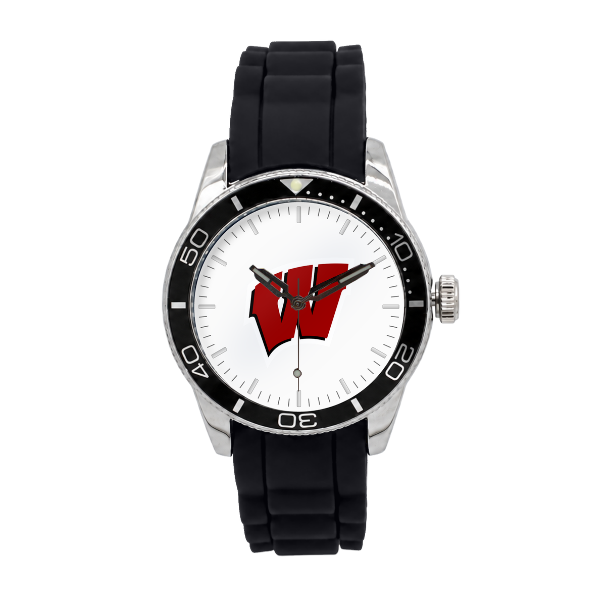 Wisconsin Badgers Silicone Band Round watch with black silicone band