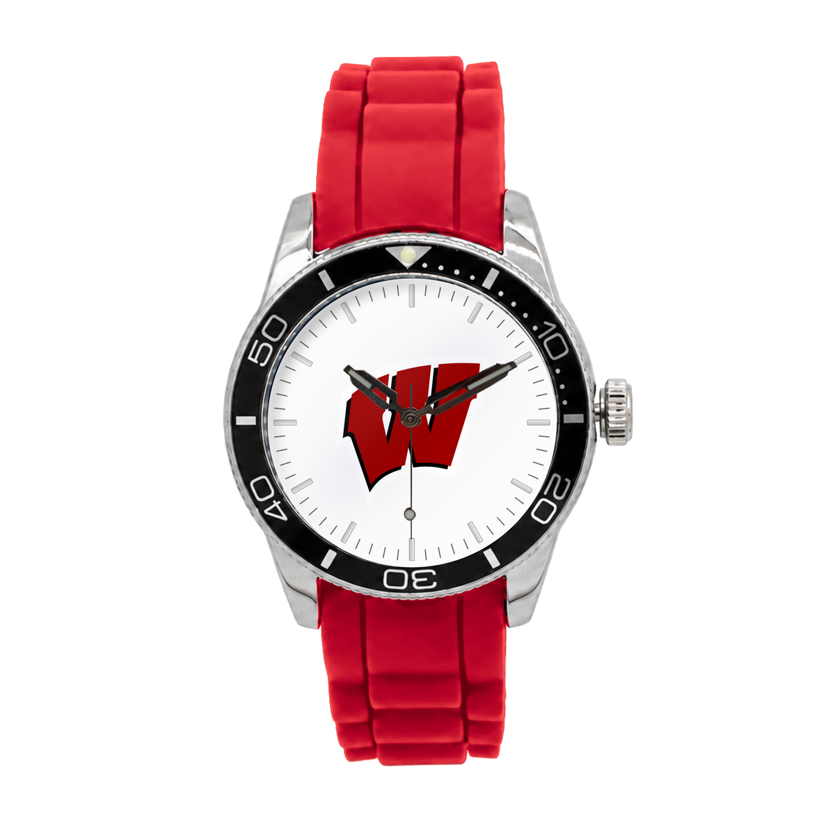 Wisconsin Badgers Silicone Band Round watch with red silicone band