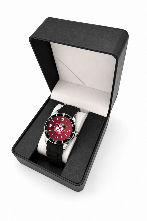Alabama Crimson Tide Silicone Band Round watch with black silicone band in LicensedTime gift box