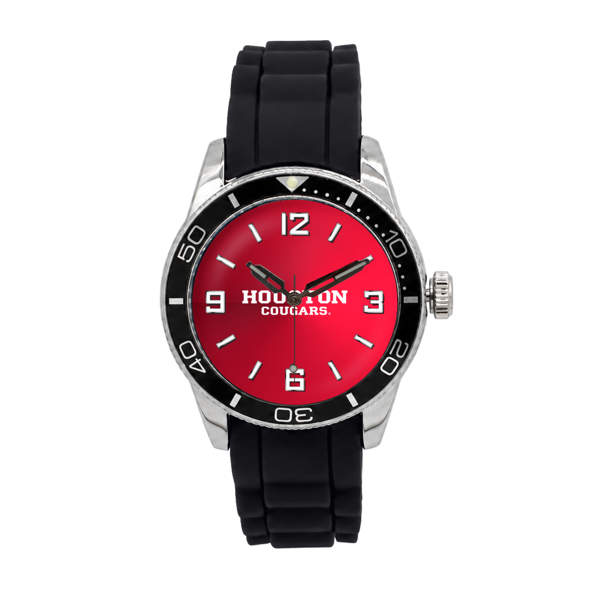 Houston Cougars Silicone Band Round watch with black silicone band